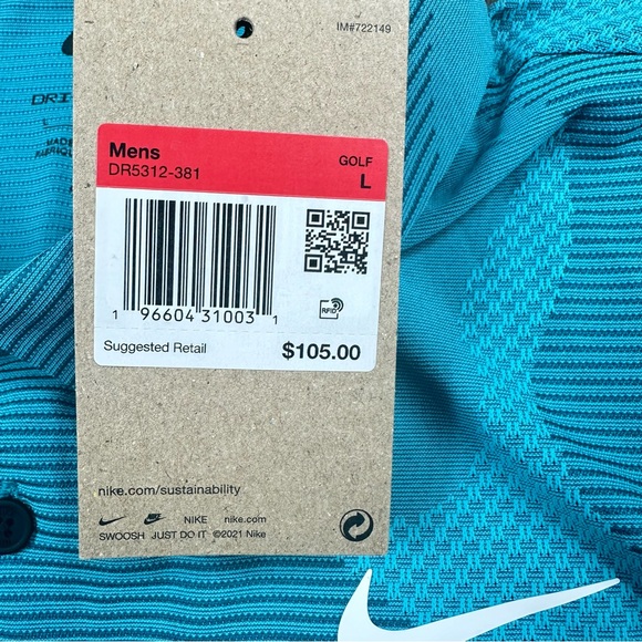 Men’s Nike Dri-Fit ADV Tour Camo DR5312-381 Teal Polo Golf Shirt Size Large - Picture 9 of 12
